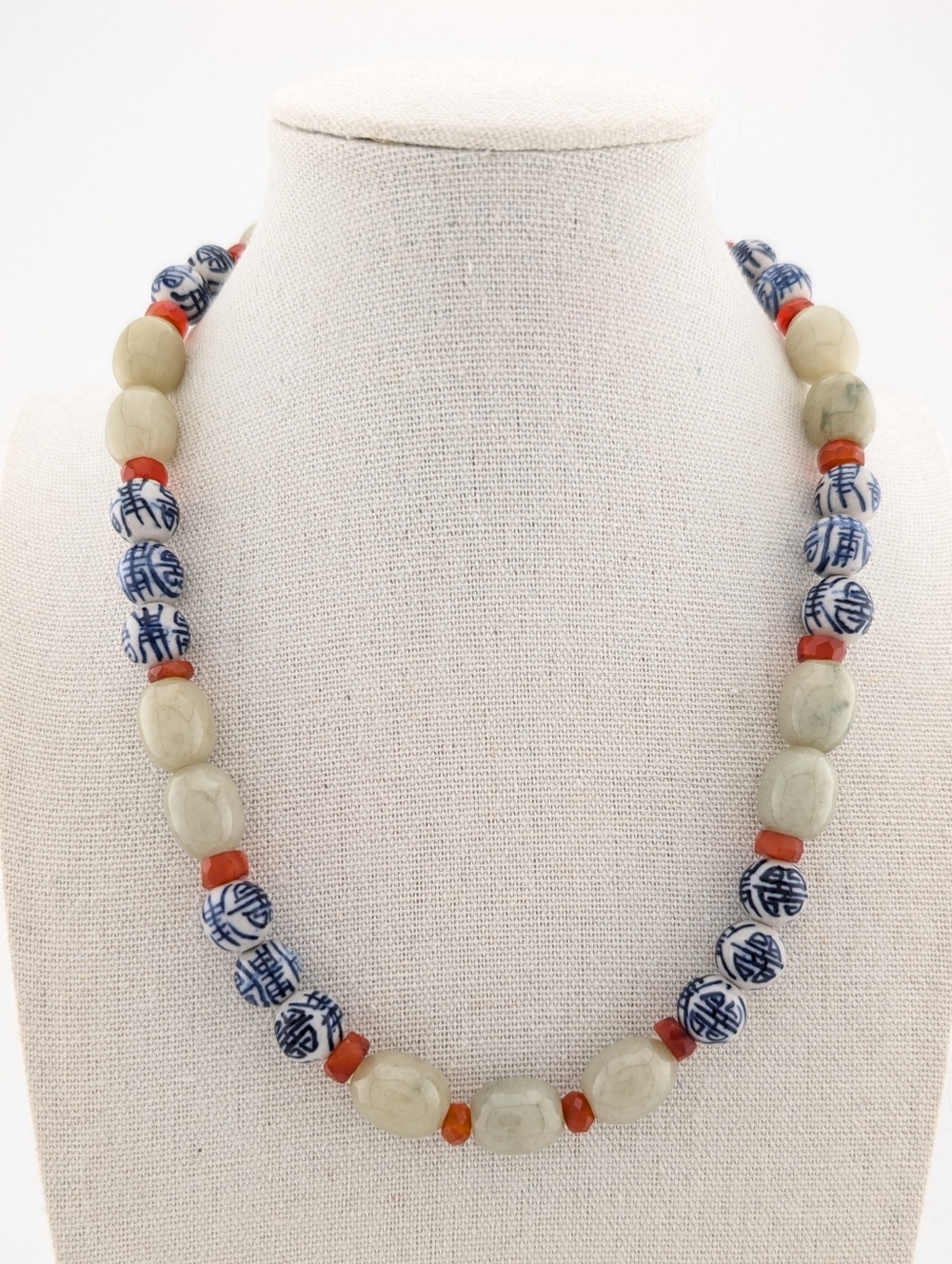 Vintage Jade, Carnelian, & Import Beaded Necklace